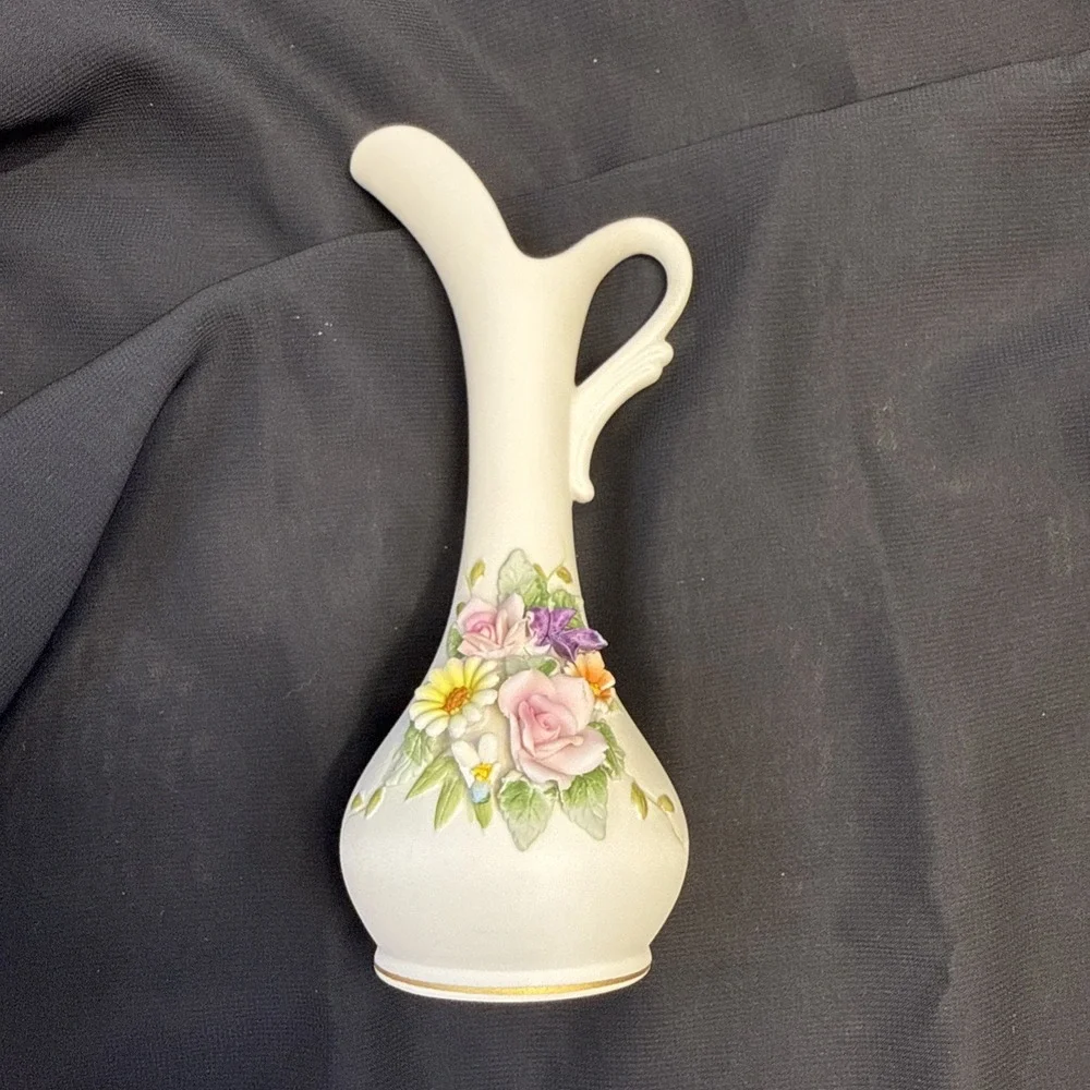 Vintage Exclusive Lefton China Floral Design‎ Mini 1 Handle Vase Made in Japan